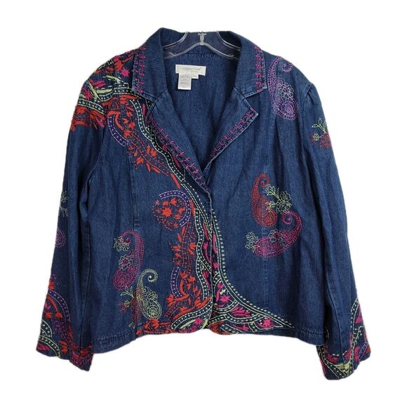 Coldwater Creek Jackets & Blazers - Coldwater Creek Snap-Up Denim Jacket Women's Petite XL Embroidered Floral